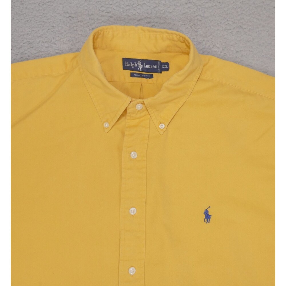Vintage Polo Ralph Lauren Button Down Shirt Men 2XL Yellow Long Sleeve